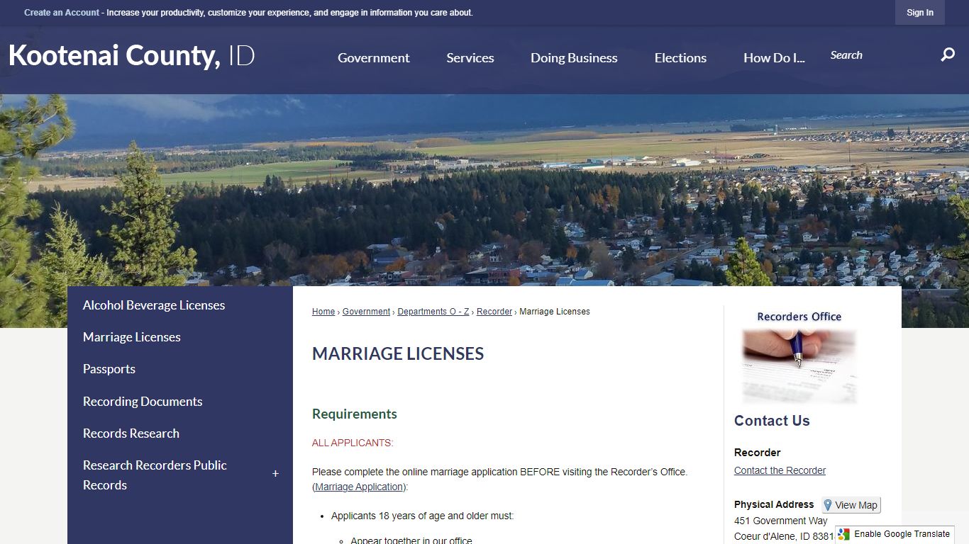 Marriage Licenses | Kootenai County, ID