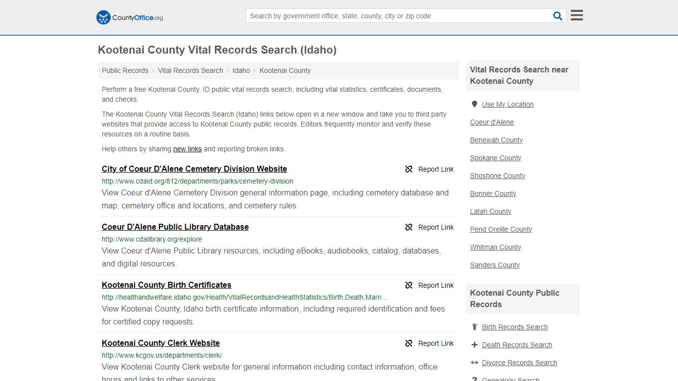 Kootenai County Vital Records Search (Idaho) - County Office